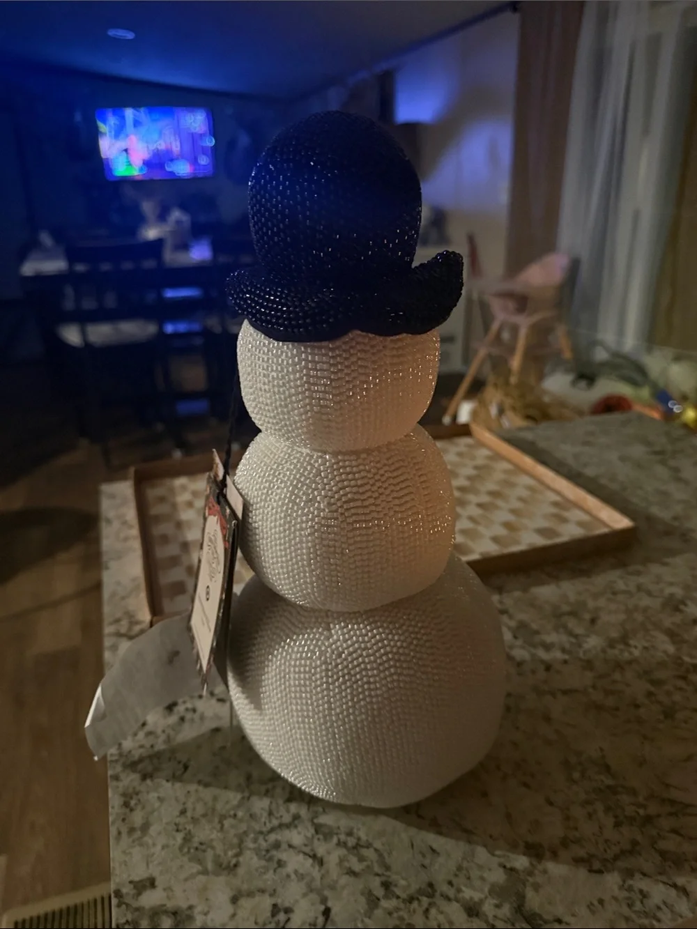 Beaded Snowman Figurine Holiday Decor - White